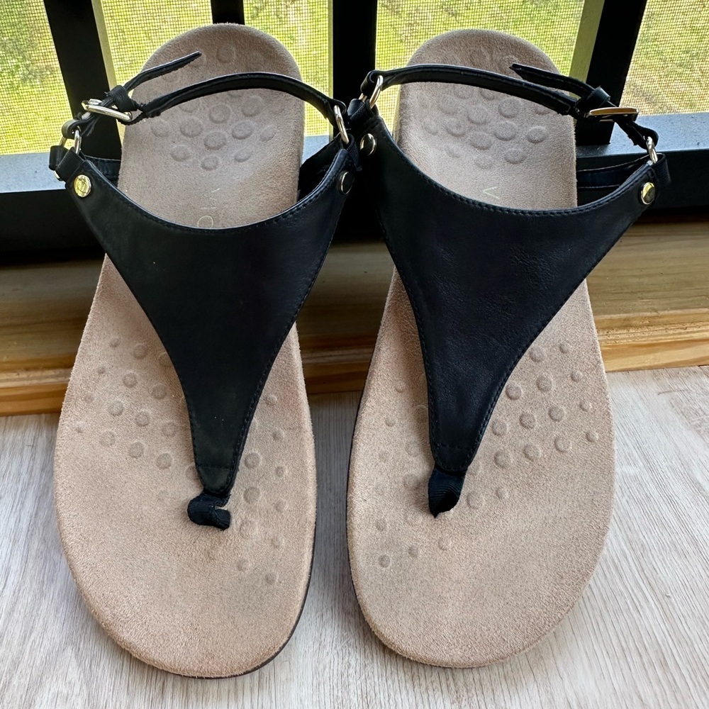 Vionic Kirra Leather Black Thong Sandals Strap Comfortable Footbed Adjustable~ 8 - Picture 4 of 13